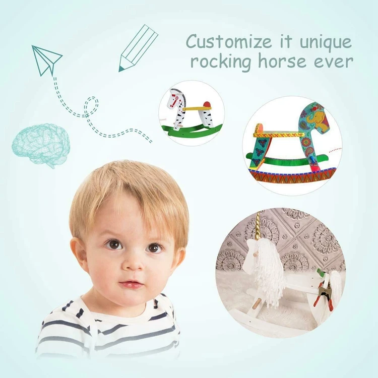 Custom Toddler Ride Animal White Rocker Toy Children Baby Wooden Rocking Horse Toy For Kids