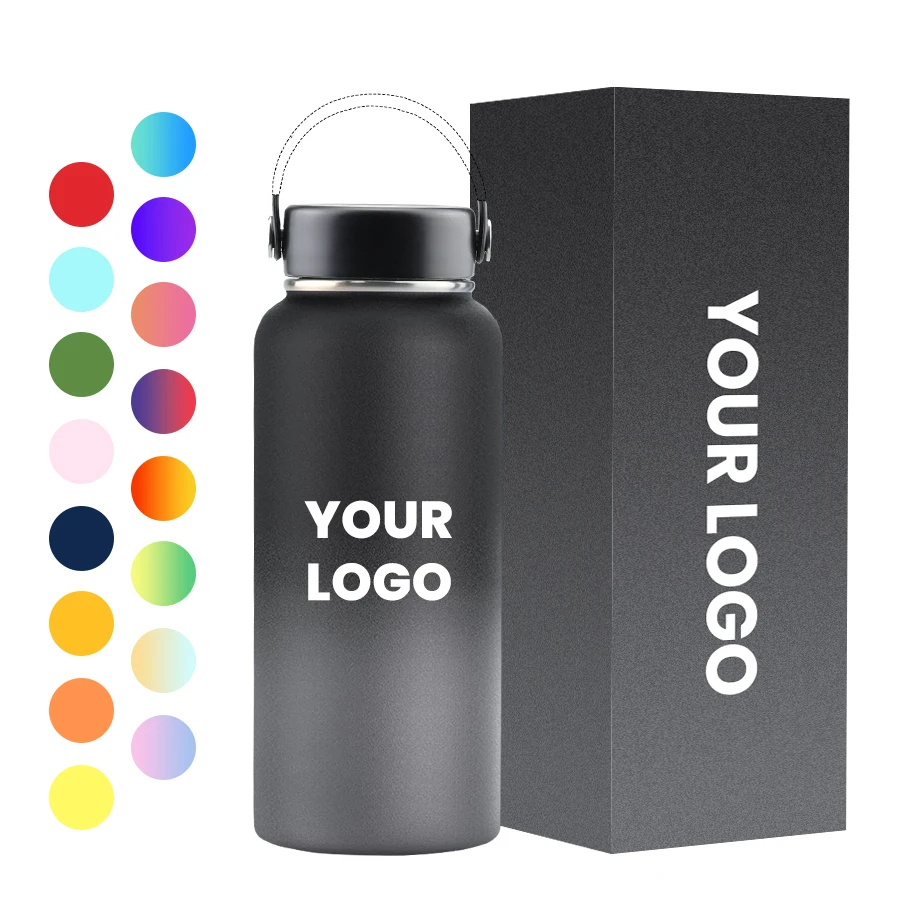 Custom 12oz 16oz 18oz 22oz 25oz 32oz stainless steel double wall vacuum flasks thermoses water bottle flask with colored lid