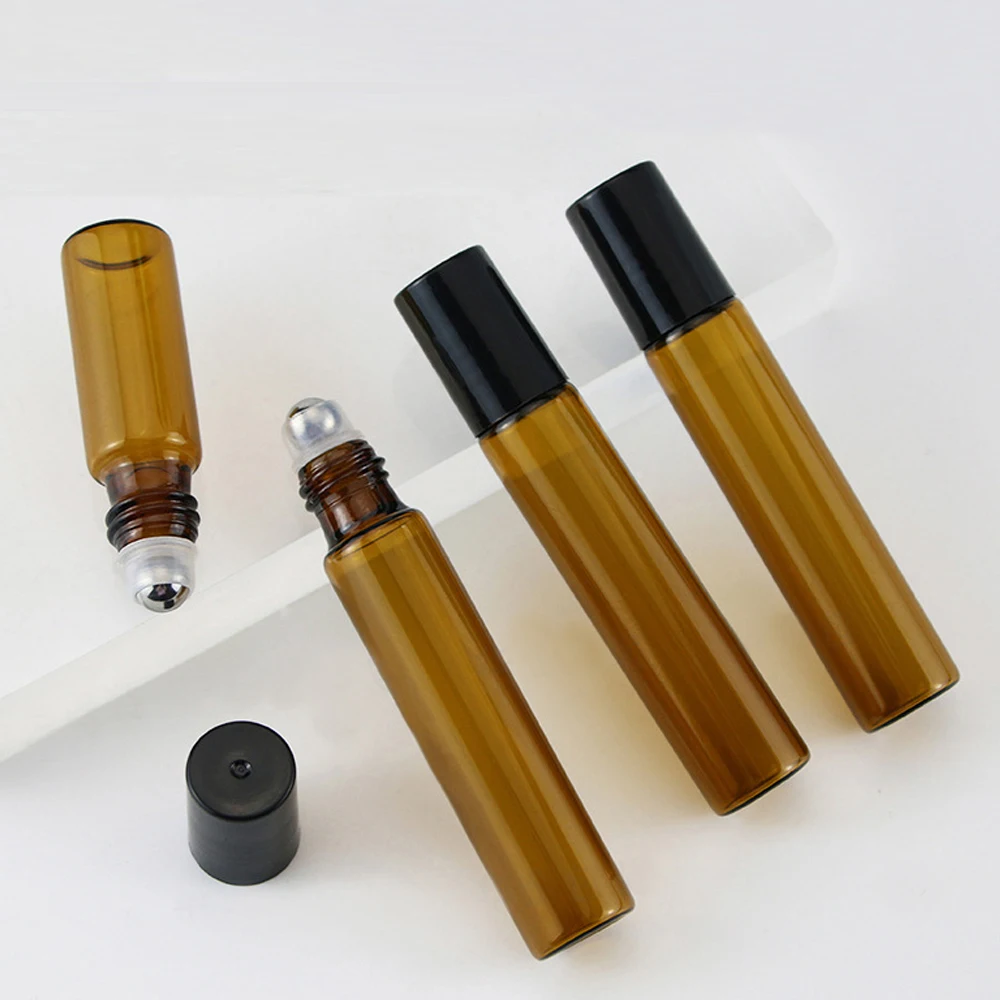 Chizikon Wholesale empty refillable 3ml amber Dark Brown Amber Thick Roller on Glass Bottles for Essential Oil