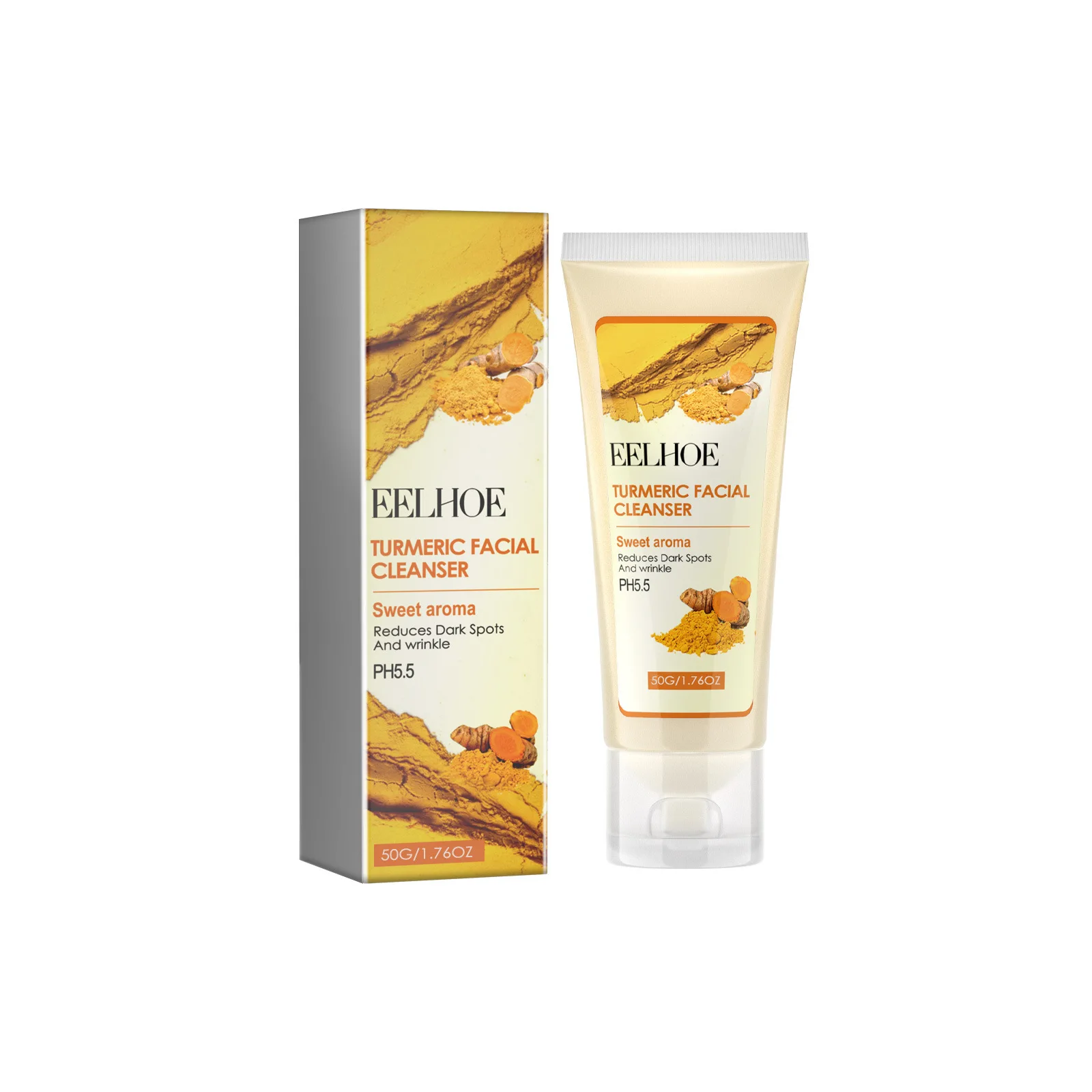 Wholesale Organic Turmeric Face Wash Peeling Fades Blemishes Acne Removal Deep Pore Whitening Moisturizing Facial Cleanser