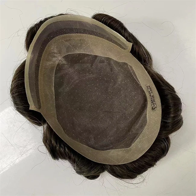 Indian Virgin Human Hair Replacement 32mm Wave Front Lace Unit 8x10 #1B/Grey Mono Lace with PU Toupee for Men