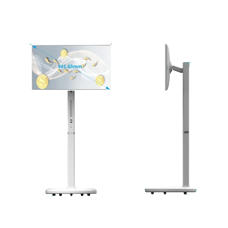 32-Inch White Smart Movable Android 11 LCD TV Screen Touch Follow Me Stand Portable Indoor Outdoor Use OEM Supplier 1 Year