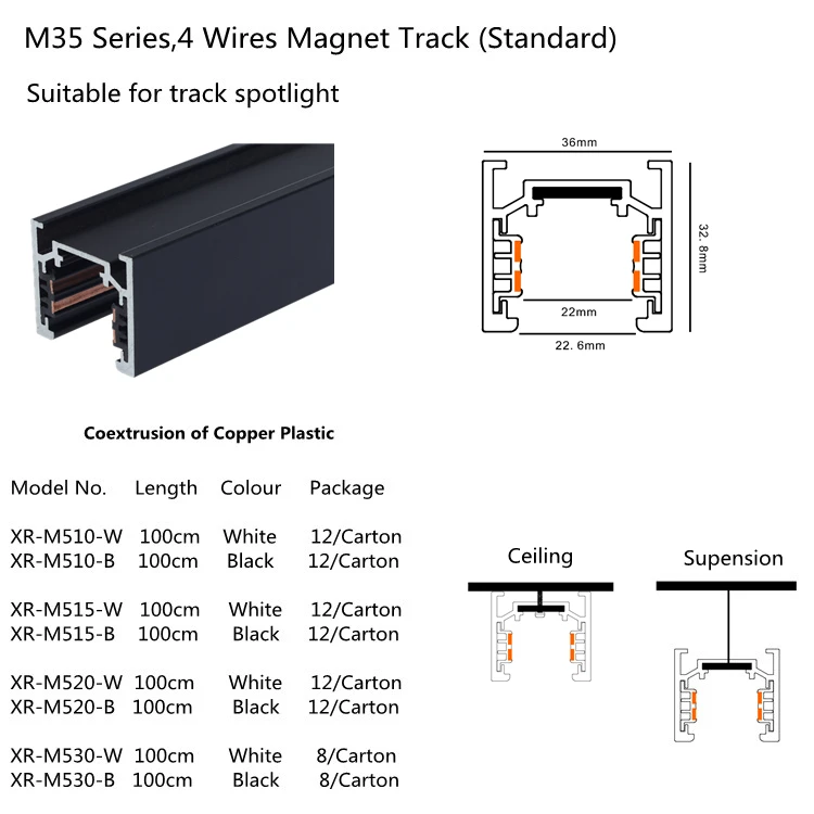 4 wires spotlight magnet track 48V DALI  magnetic surface track