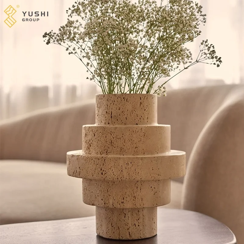 Yushi Group Marble Stone Ornaments Travertine Vases Flower Arrangement Containers Decorations Retro Minority Textured vase