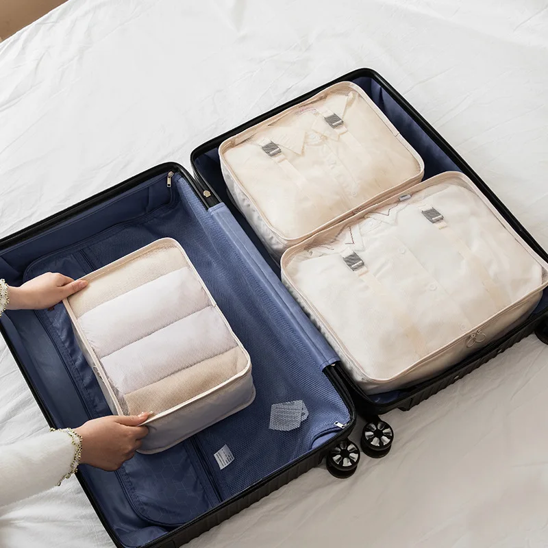 3 pcs-Set Packing Cubes Mesh Nylon storage bag Foldable Luggage Packing Organizers for Travel Accessories