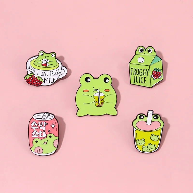 Lovely Frog Brooch Pin Creative Oil Dripping Alloy Student Badge Frog Bag Decoration Pen Bag Corsage
