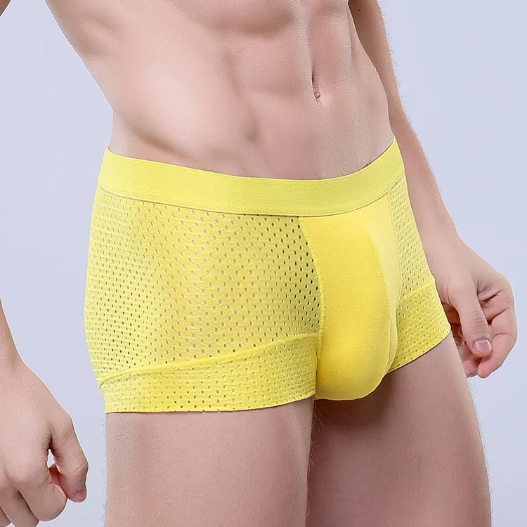 New Mens Sexy Underwear Ice Silk Hollow Breathable Mesh Boxer Briefs