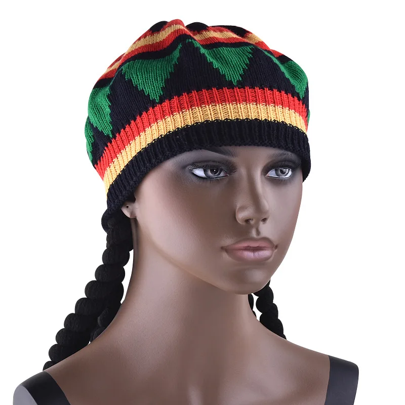 Wholesale Jamaican Style Rasta Hat with DreadLock Long Black Hair with Cap Costume Accessory