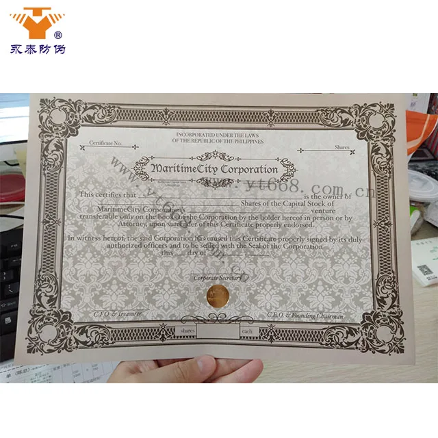 Custom anti-counterfeiting security uv dull watermark paper hot stamped hologram secure certificate