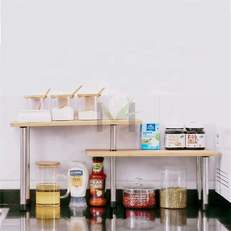 Kitchen Countertop Organizer Corner Shelf 3 Tier Bathroom Storage Display Shelves for Counter Bamboo Spice Rack