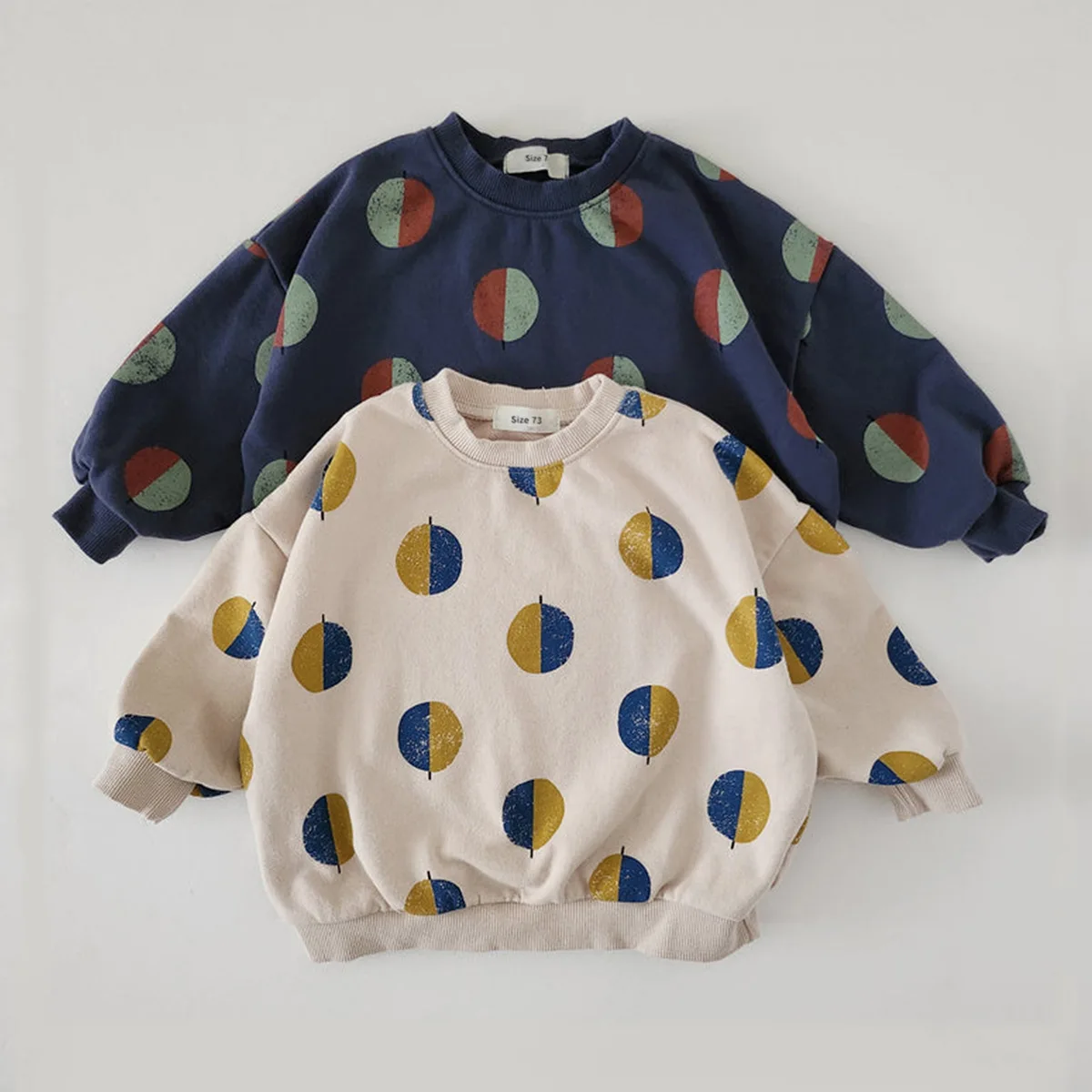 Autumn new design kids outdoor casual jogging hoodie set custom toddler baby neutral polka dot solid cotton pullover sweatshirt