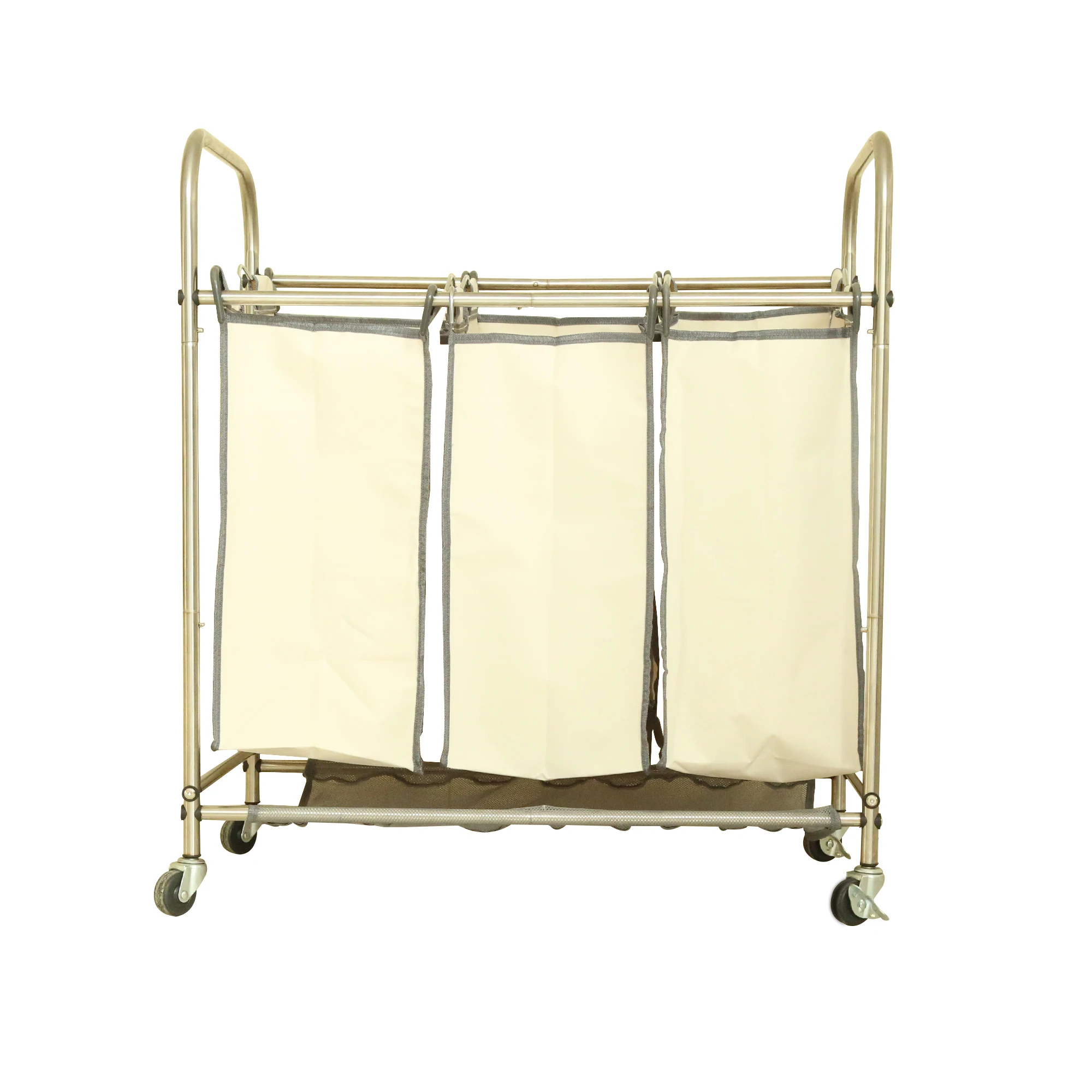 Stainless Steel Foldable Silver Laundry Sorter Cart Laundry Sorter With Wheels