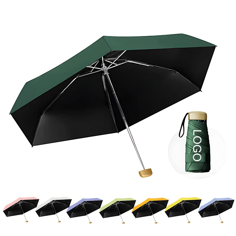 Wholesale UV Custom Logo Small Size 5 Folded Pocket Small Umbrella Mini Compact UV Umbrella for Women