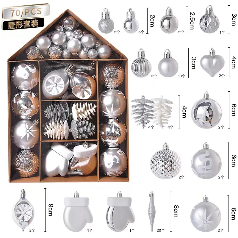 Popular Christmas Ball Sets 70PCS/Box PS Painted Balls Bauble For Hanging Tree Decoration Ornament Colorful Sets Xmas supplies