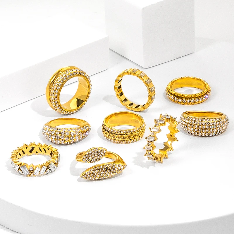 18K позолоченные кольца оптовая продажа женские из нержавеющей стали не запятнать водонепроницаемое кольцо с драгоценными камнями индивидуальная форма