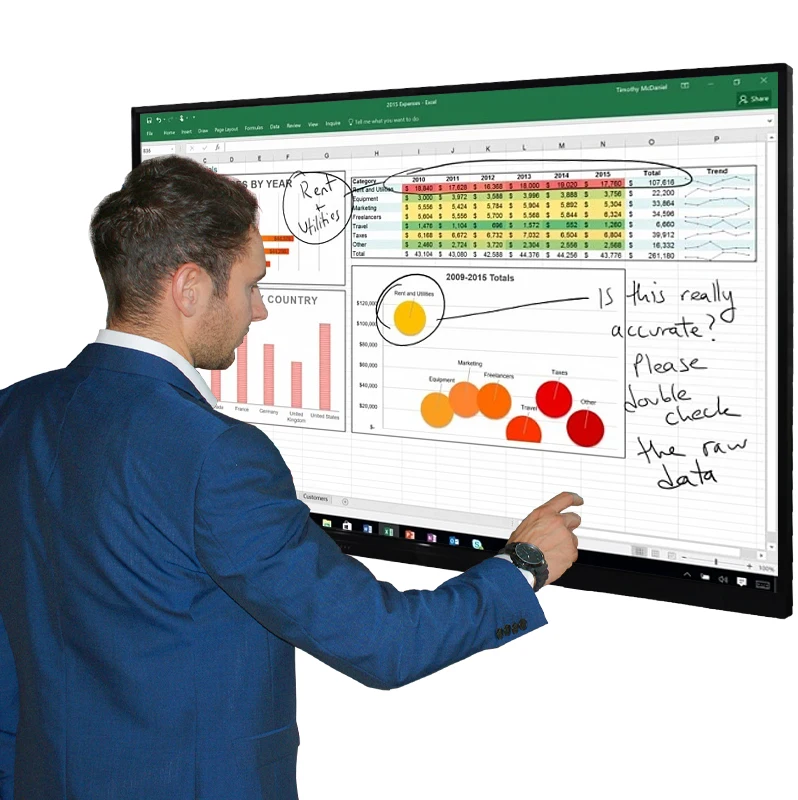 Wall Mounted 75 Inch Interactive Flat Panels 4k Ultra Hd Lcd Screen Smart White Board For Sale