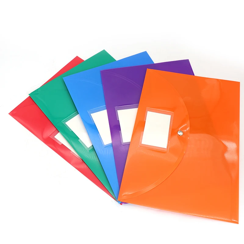 Custom Filing Products A4 Plastic Wallets Clear Document Bag Folder with Metal Snap Button Plastic File Folder