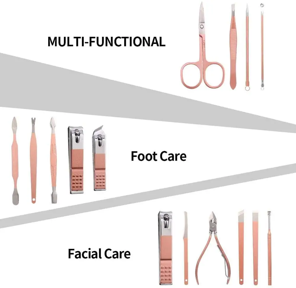 
 18 шт Маникюр Уход за ногтями Набор для ухода за зубами нержавеющая стальные нержавеющие ногтевые клипперы инструменты педикюр набор для женщин Дорожная сумка  