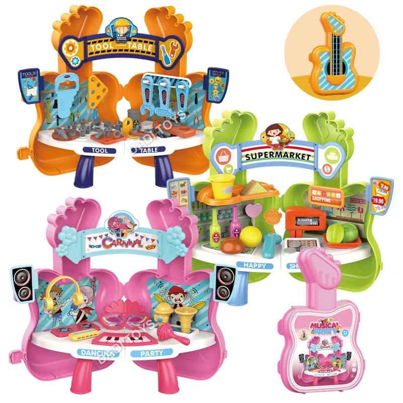 Portable Design Pretend Guitar Karaoke Toy Supermarket Play Toys Tools Toy Set For Boys