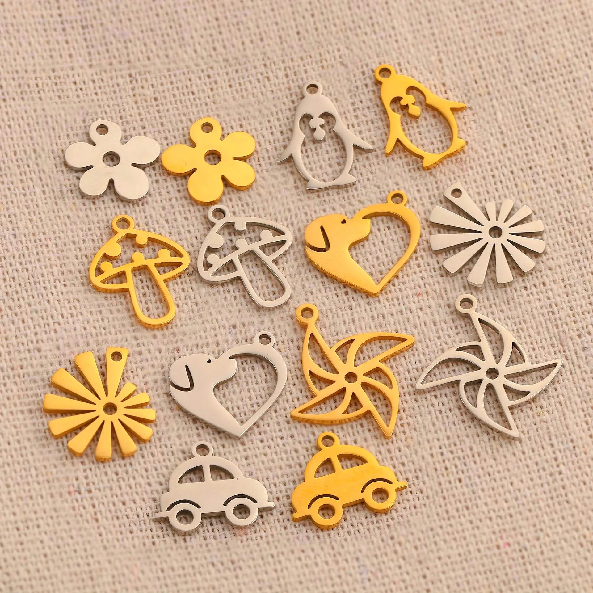 Mushroom Flower Charm Waterproof Titanium Steel Accessories DIY Jewelry Make Necklace Bracelet Earrings Hollow Out Pendant