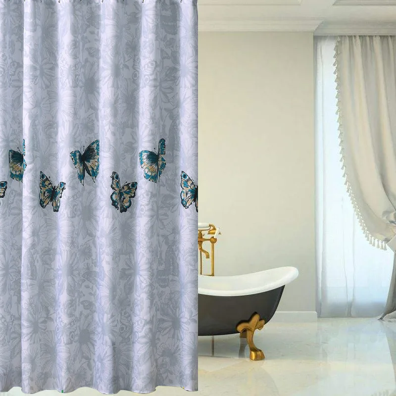 Customized Colorful Butterfly in Spring Waterproof Fabric Bathroom Curtains