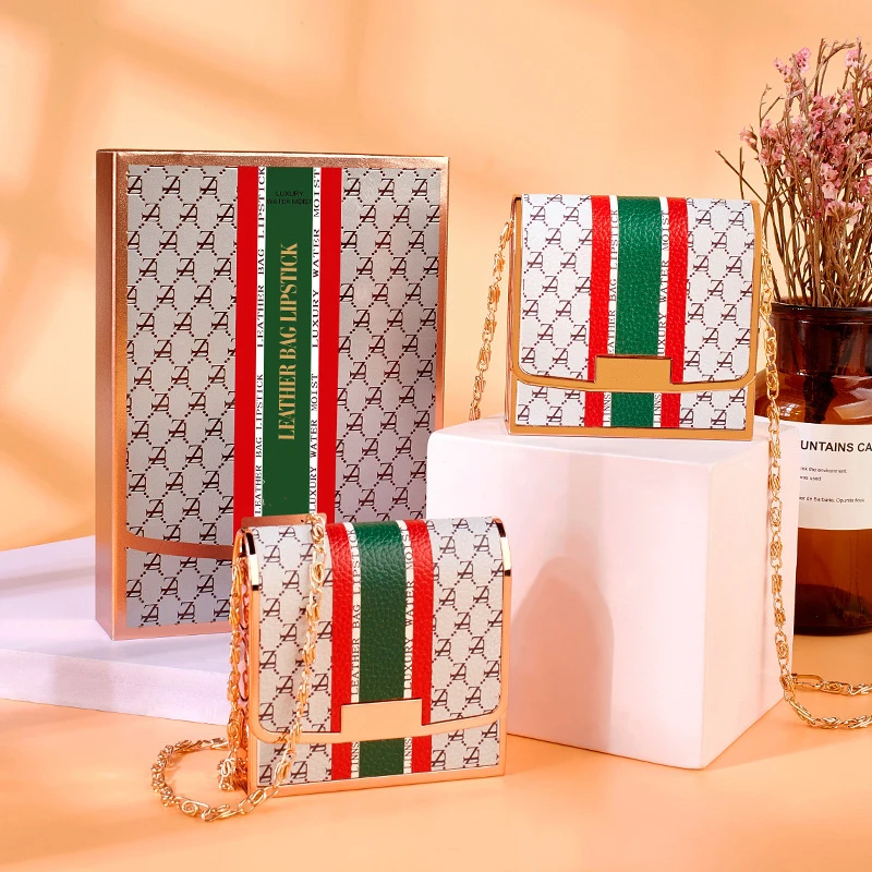 hit color leather bag shape lipstick gift box three colors long-lasting makeup private label waterproof velvet lipstick