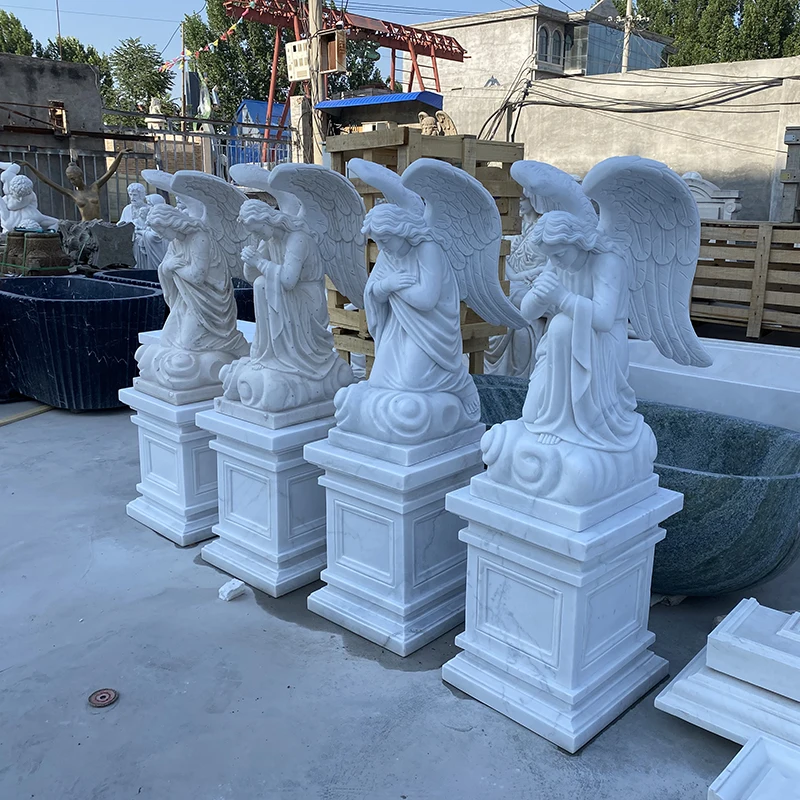 Directly Factory  supply hand carved custom design pure white large marble angel statues