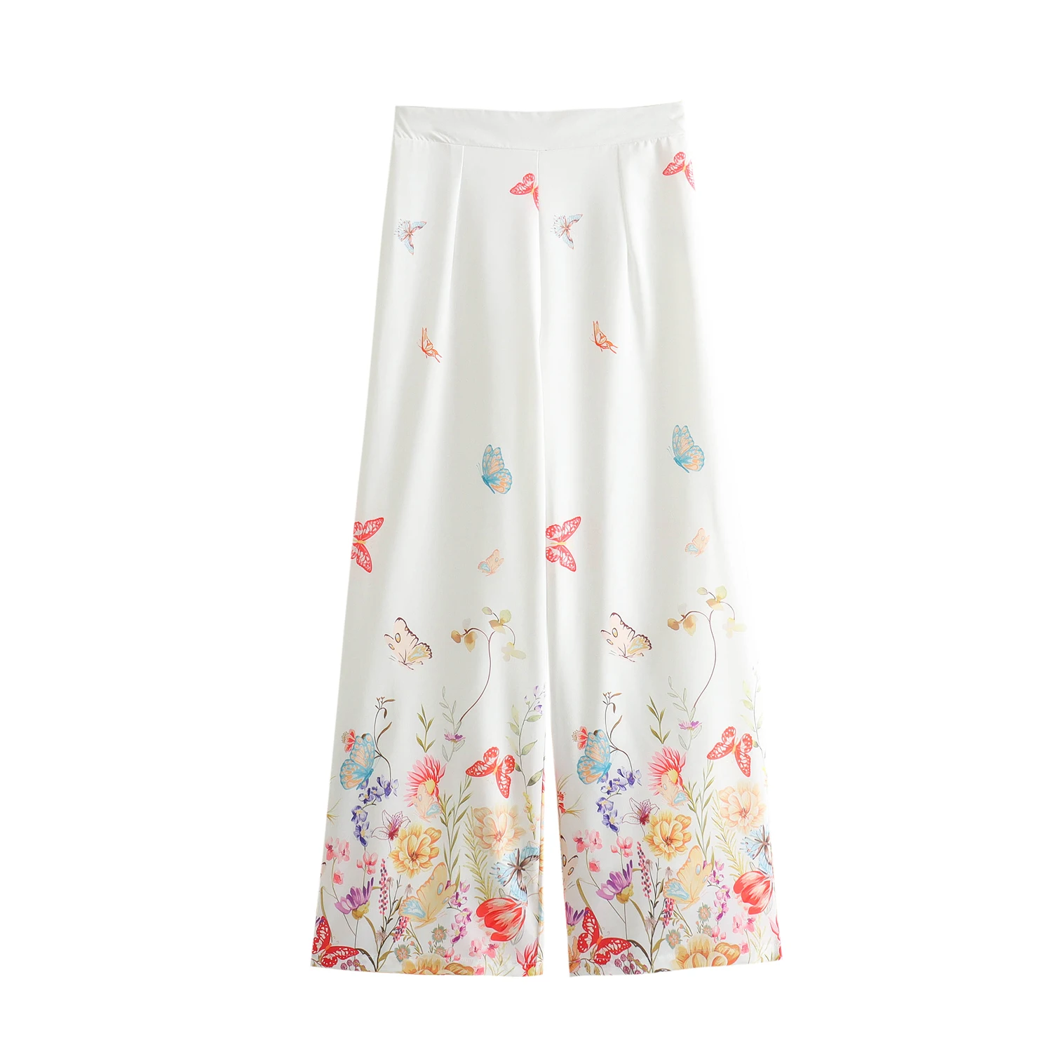 White color floral print zipper fly hot sale casual fashion women long pants