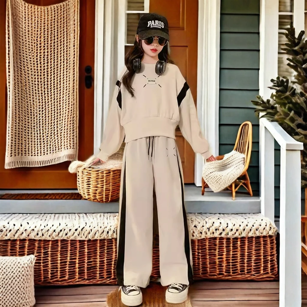 2024 Autumn Fashion Casual Clothing Set for Kids Breathable Daily Sports Wear Hoodie 8-12 Year Old Girls Wholesale