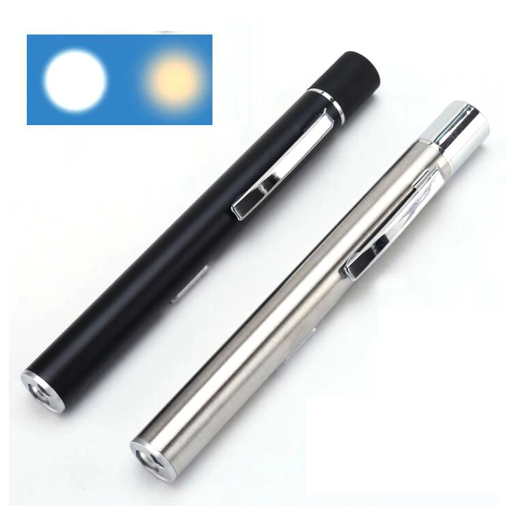 USB Rechargeable Medical Pen Light Mini Nursing Clip Pocket White Yellow LED Flashlight