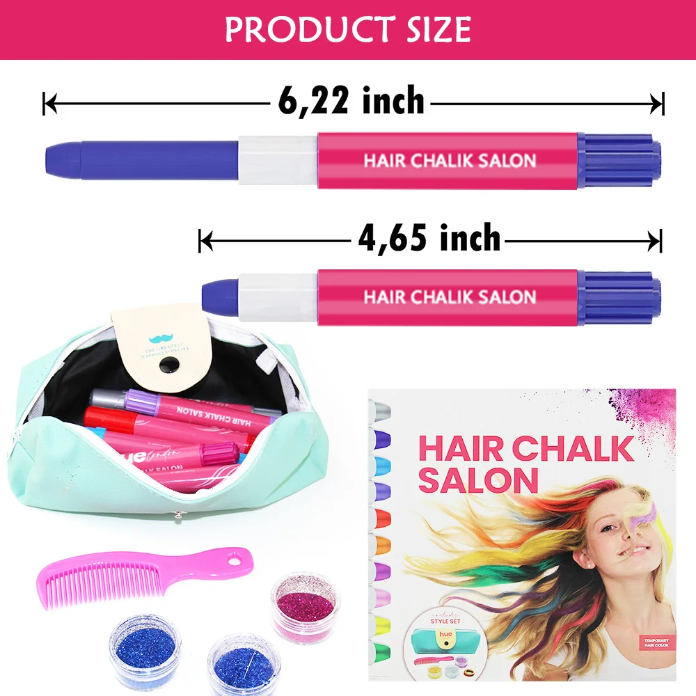 10 Color Hair chalk Pen And Glitter glue Set For Party