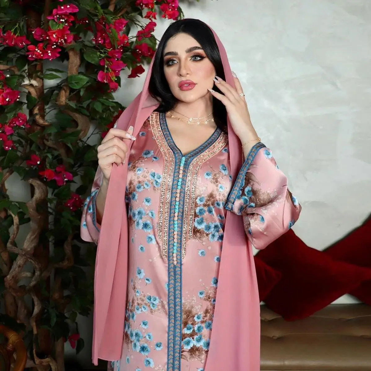 Women Hot Sale Hot Diamond Middle East Muslim Dress Autumn Print Islamic Clothing Muslim Dresses Abaya Abaya In Dubai