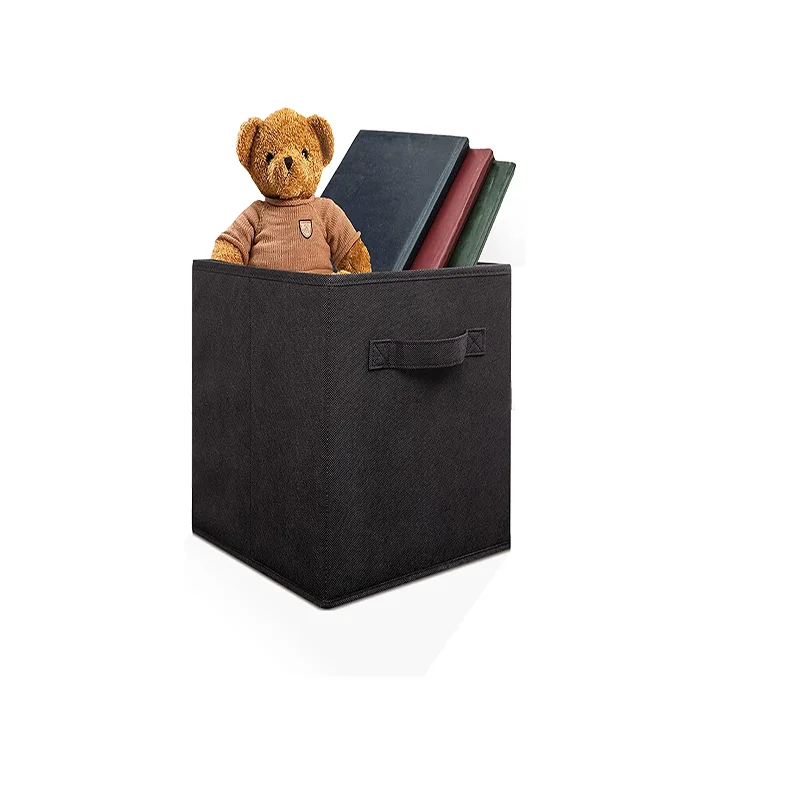 Cube storage box with transparent window, solid handle, fabric foldable storage basket