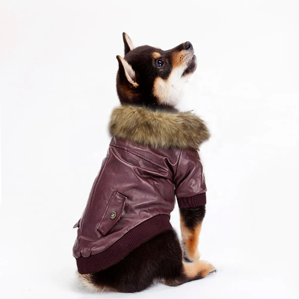Winter Dog Coat Waterproof Dog Leather Jacket with Warm Inner Layer