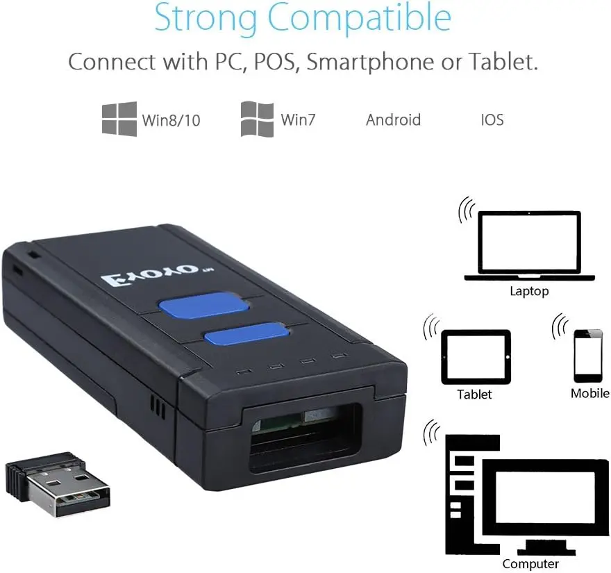 Eyoyo Portable Mini 1D 3 in 1 Bluetooth Wireless Wired Inventory Bar Code Reader Phone Barcode Scanner for iPhone Android