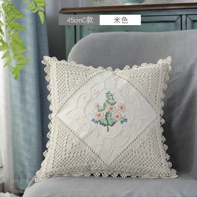 Vintage Hand-crocheted Cotton Thread Hollow Woven Blend Set Square Lounge Chair Knitting Sofa Decorative Pillow Case
