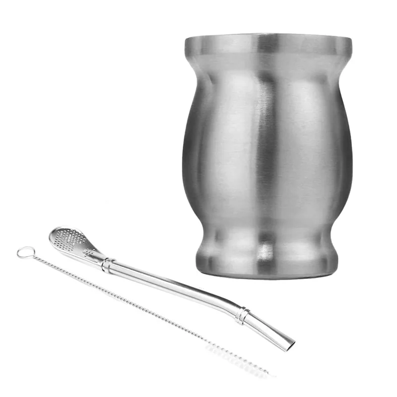 Yerba Mate Double Wall Stainless Steel  Mate Tea Cup with Bombillas straw