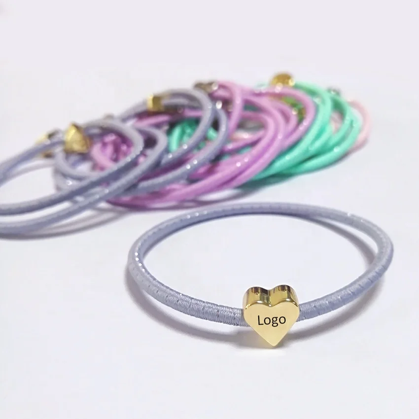 Модный логотип на заказ эластичный браслет для волос с металлическими подвесками для женщин и девочек