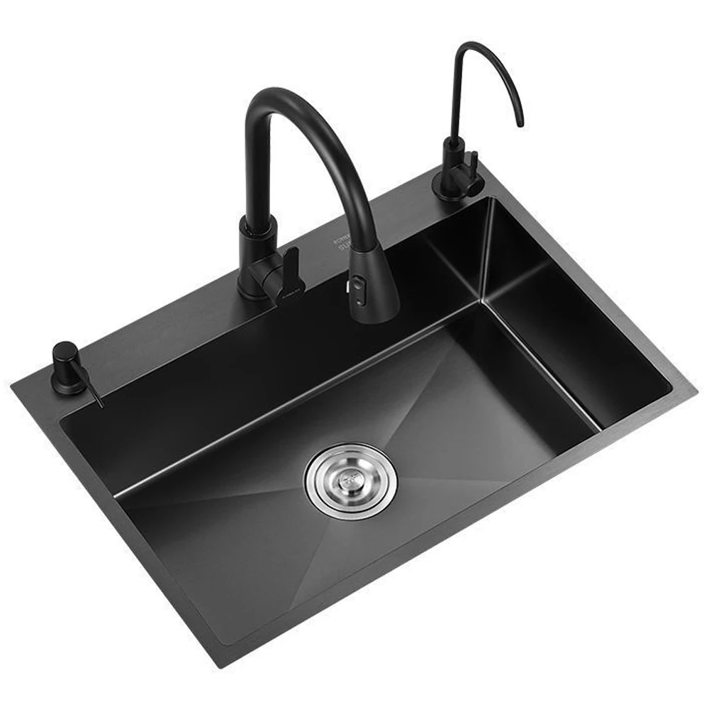 kitchen sinks 304 stainless steel china farmhouse sink modern waterfall rainfall single bowl kitchen sink set black