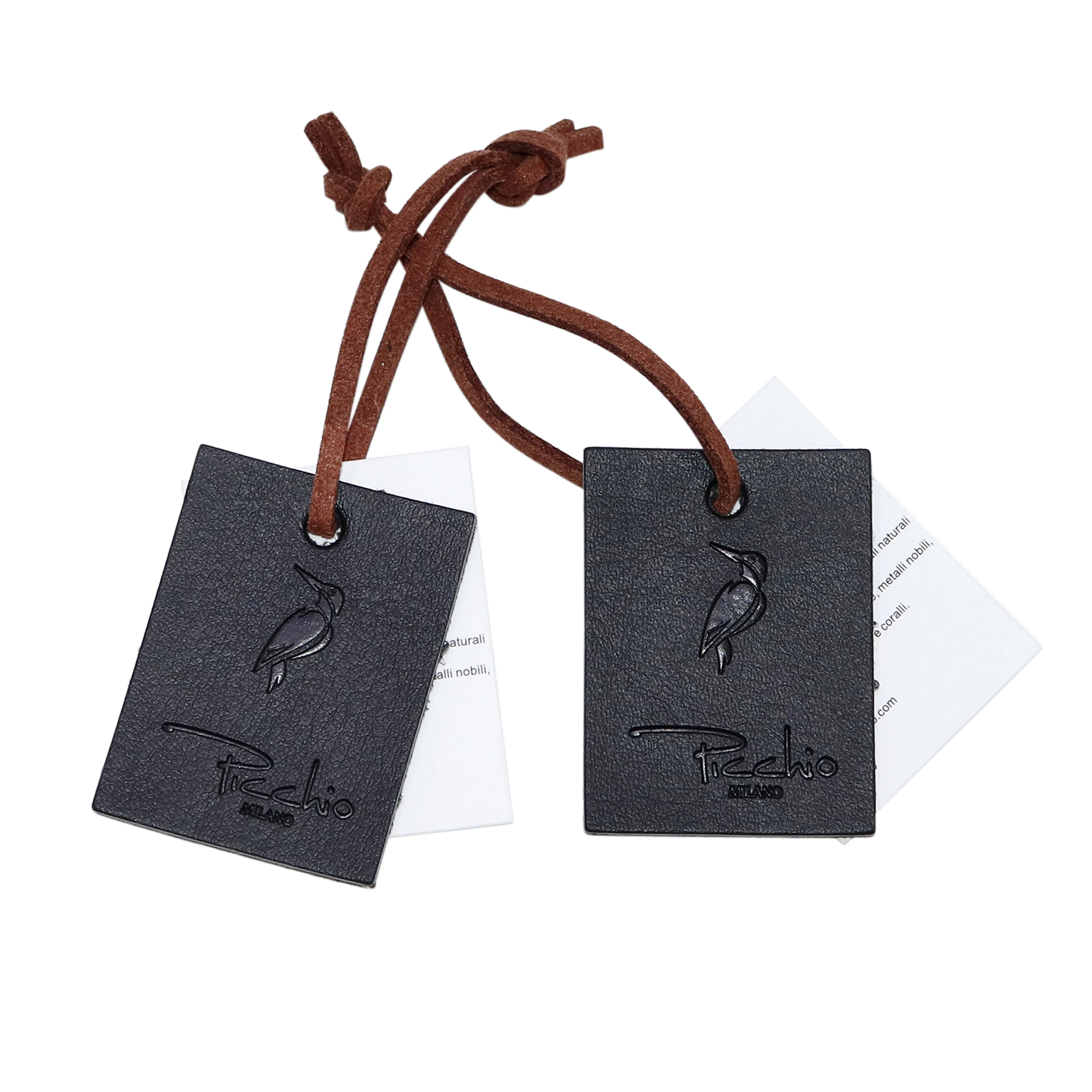 Top Quality Black Color Embossed Logo PU Leather Hang Tag With Ball Chain