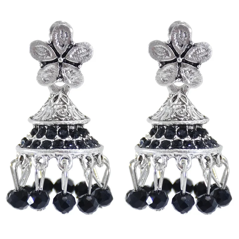 Antique India Jhumka Jhumki Flower Carved White Beads Tassel Earrings For Women Boho Ethnic Big Bell Drop Earring Jewelry Gifts