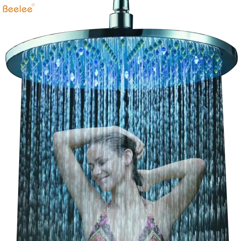 Beelee Big Size 20-inch Rainfall LED Light Shower Head Stainless Steel 50cm Overhead Shower Head
