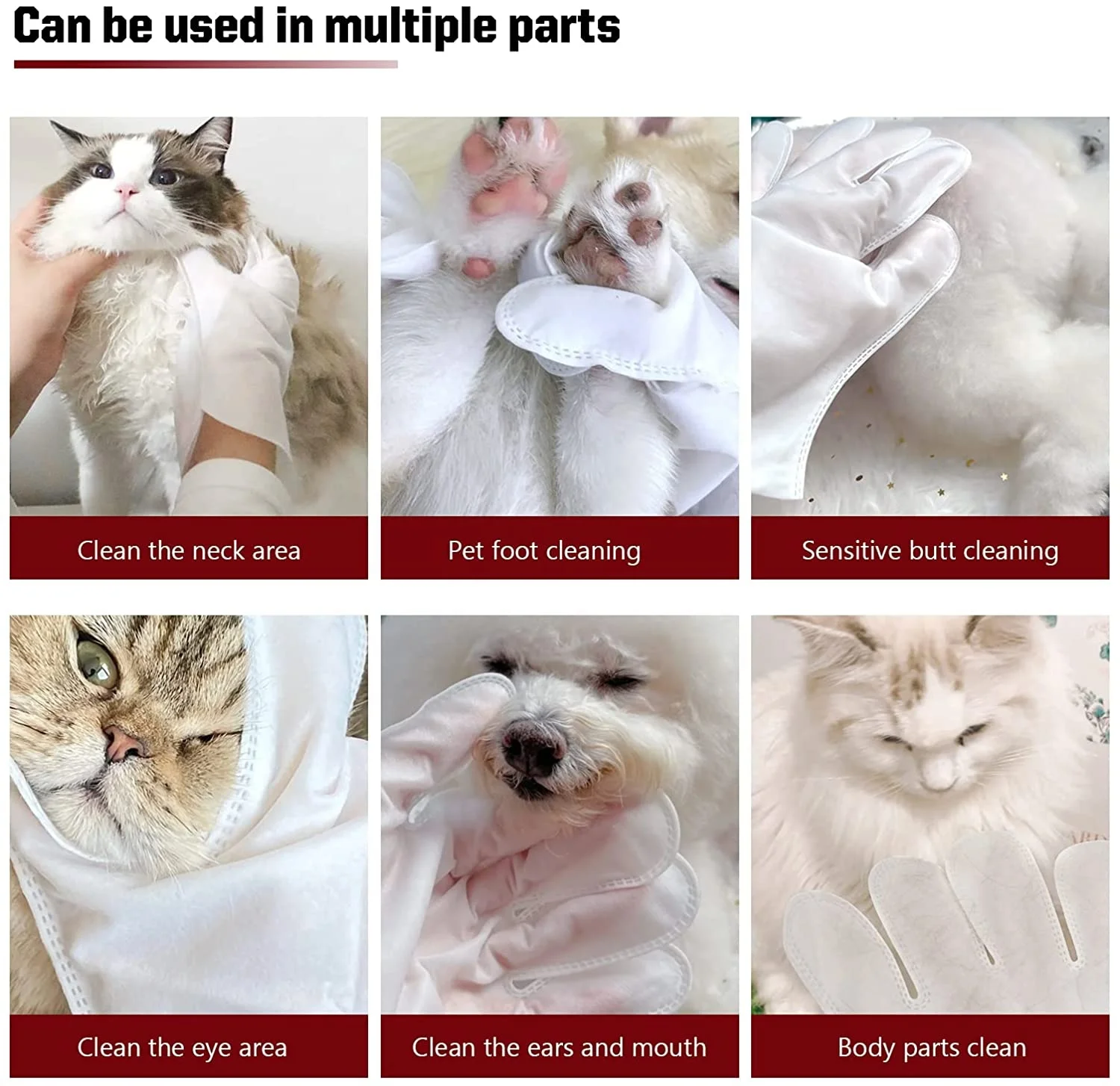 Disposable Hypoallergenic for Dogs Cat Deodorizing Cleaning Fur Paw Ear Five finger Pet Glove Wipes