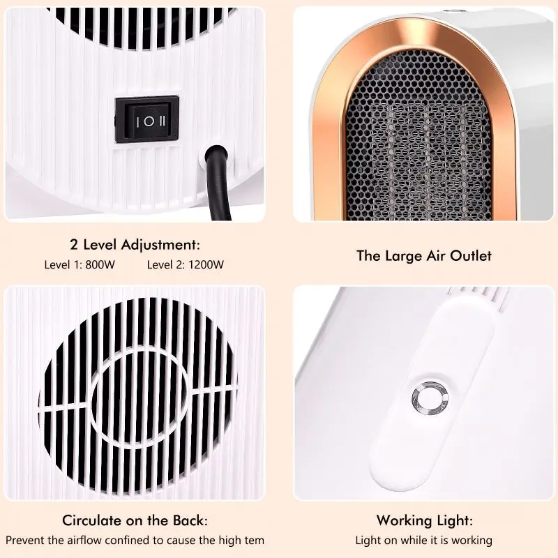 Maist2022 Fan Heater Use PTC Heater Fan Maxi Heat Ceramic for Desktop Office Electric 1200W Waterproof Ventilation of The Car