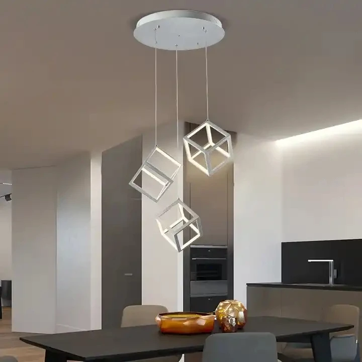 Morden Kitchen Indoor CE RoHS Certificate Aluminum Silver Leaf Square LED Pendant Light