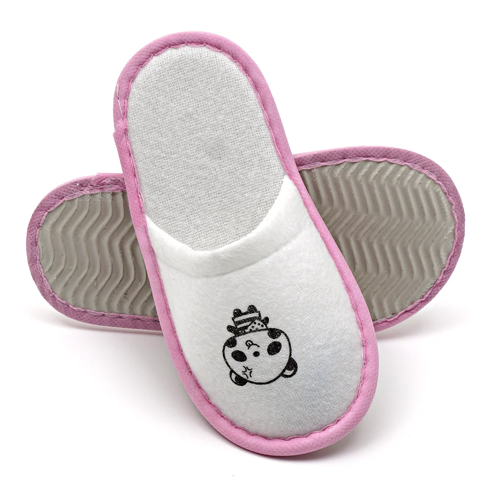 Stocked kids child hotel slipper nap terry velour velvet material disposable household slippers