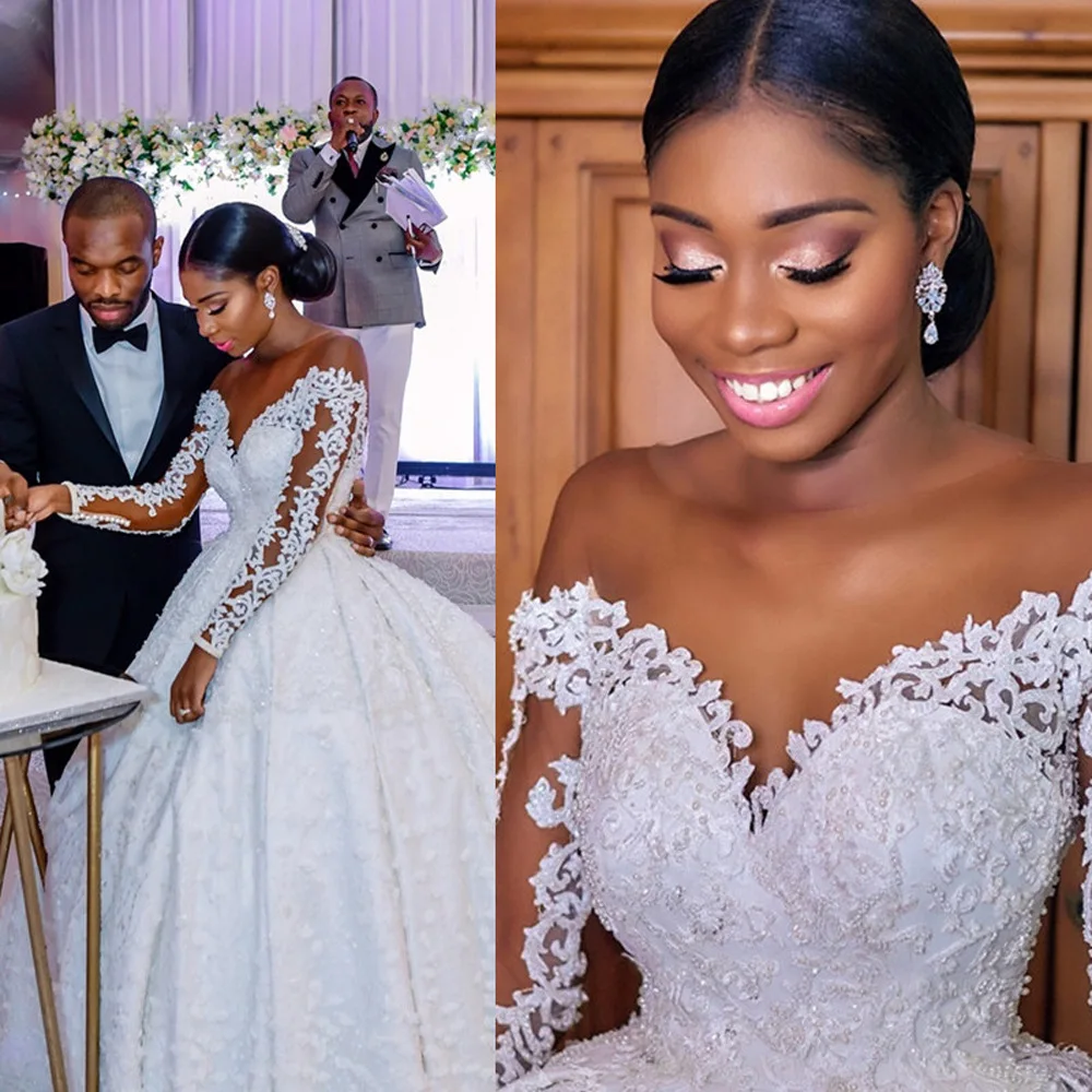 bridal gowns 2021 long sleeve lace gowns dress ball gown luxury Cathedral Train wedding dress