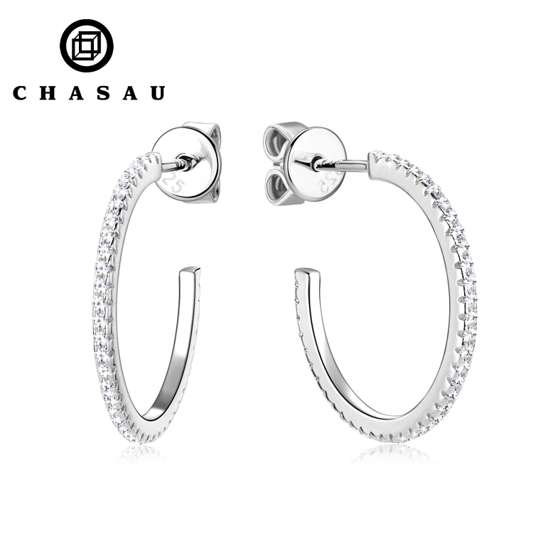 Moissanite Silver 925 Earrings Simple Big Half Circle Drop Piercing Ear Jewelry Open C Hoop Stud Earrings for women