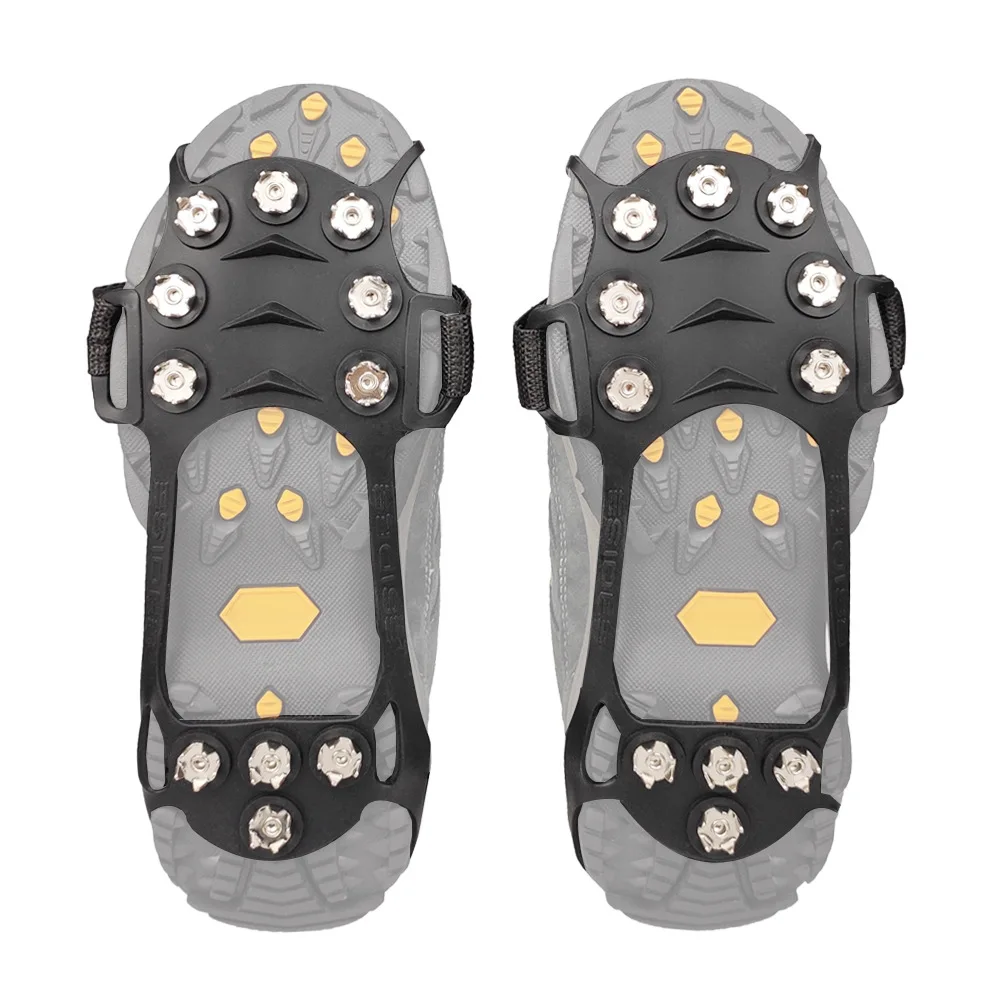 Wholesale 11 Spikes Crampons Zinc Plated Iron Nails Anti-Slip Nature Rubber Ice Cleats Grips for Hiking Fishing Shoes Boots