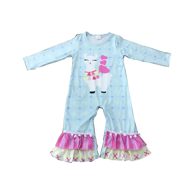 smocked children clothing wholesale alpaca and love pattern long sleeve jumpsuits  fashion one-pieces